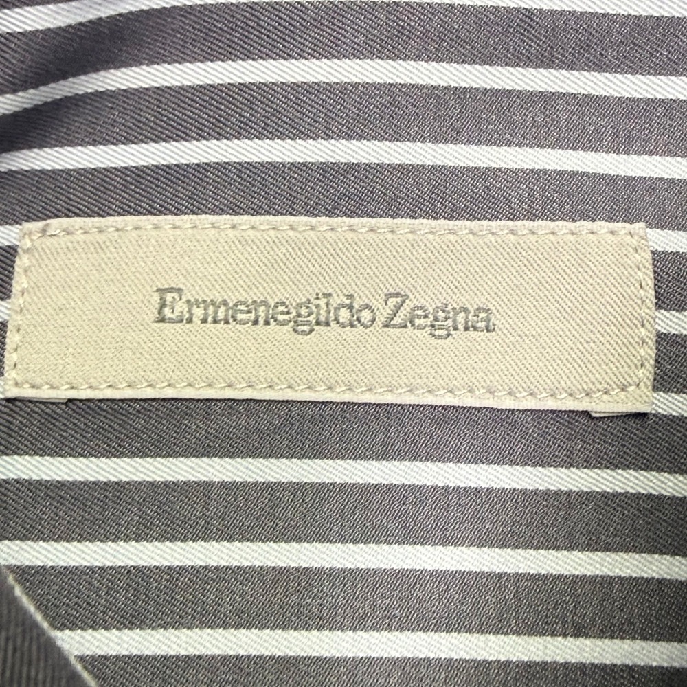 Ermenegildo Zegna Button Down Mens Large Grey Striped Long Sleeve Cotton Shirt - Picture 3 of 9